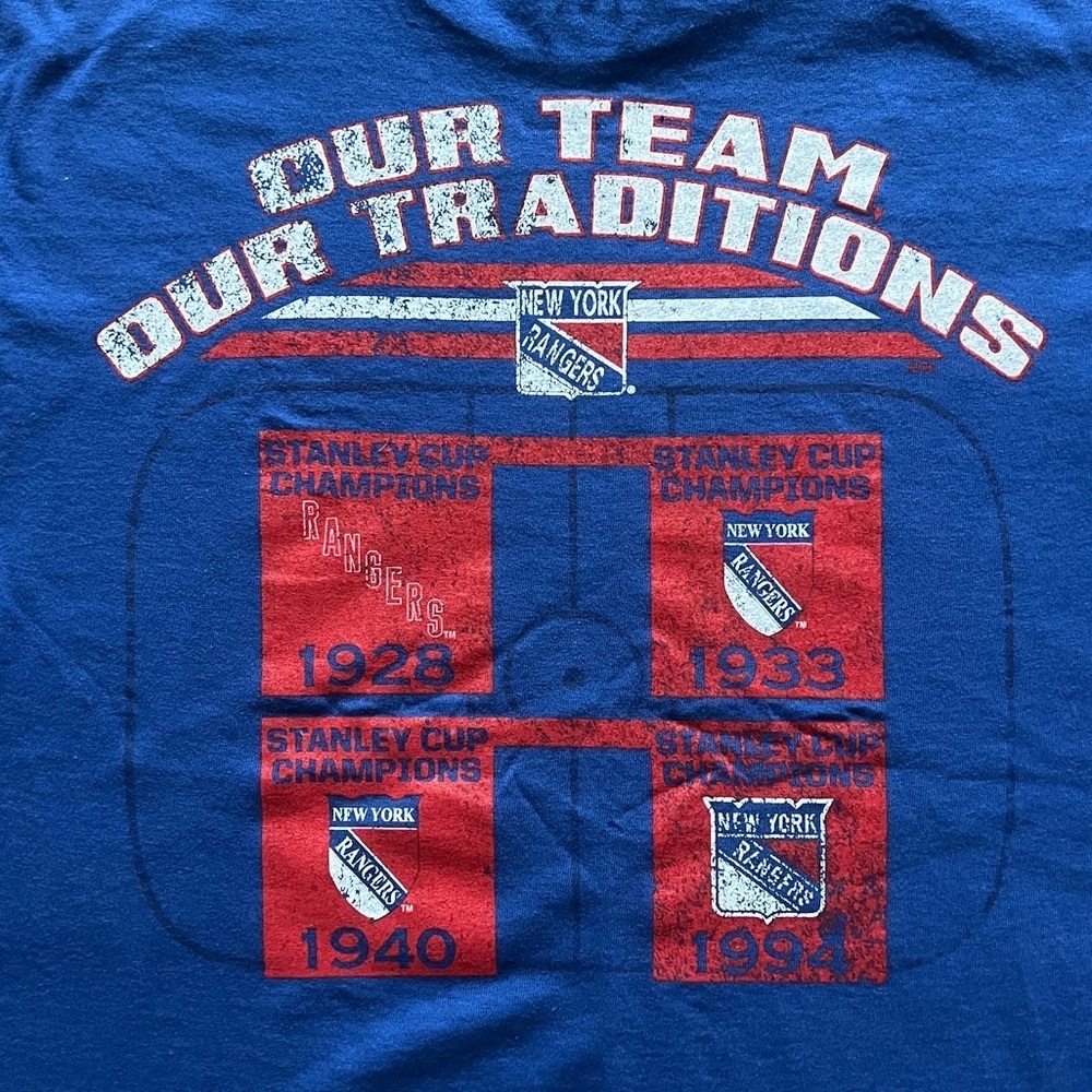 New York Rangers Stanley Cup Champion NHL Majestic Blue T-Shirt Men Size Medium - Picture 7 of 11